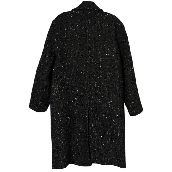 MNG Mango Italian Wool Blend Double-Breasted Coat Women's M Black Speckled Long - Picture 2 of 10